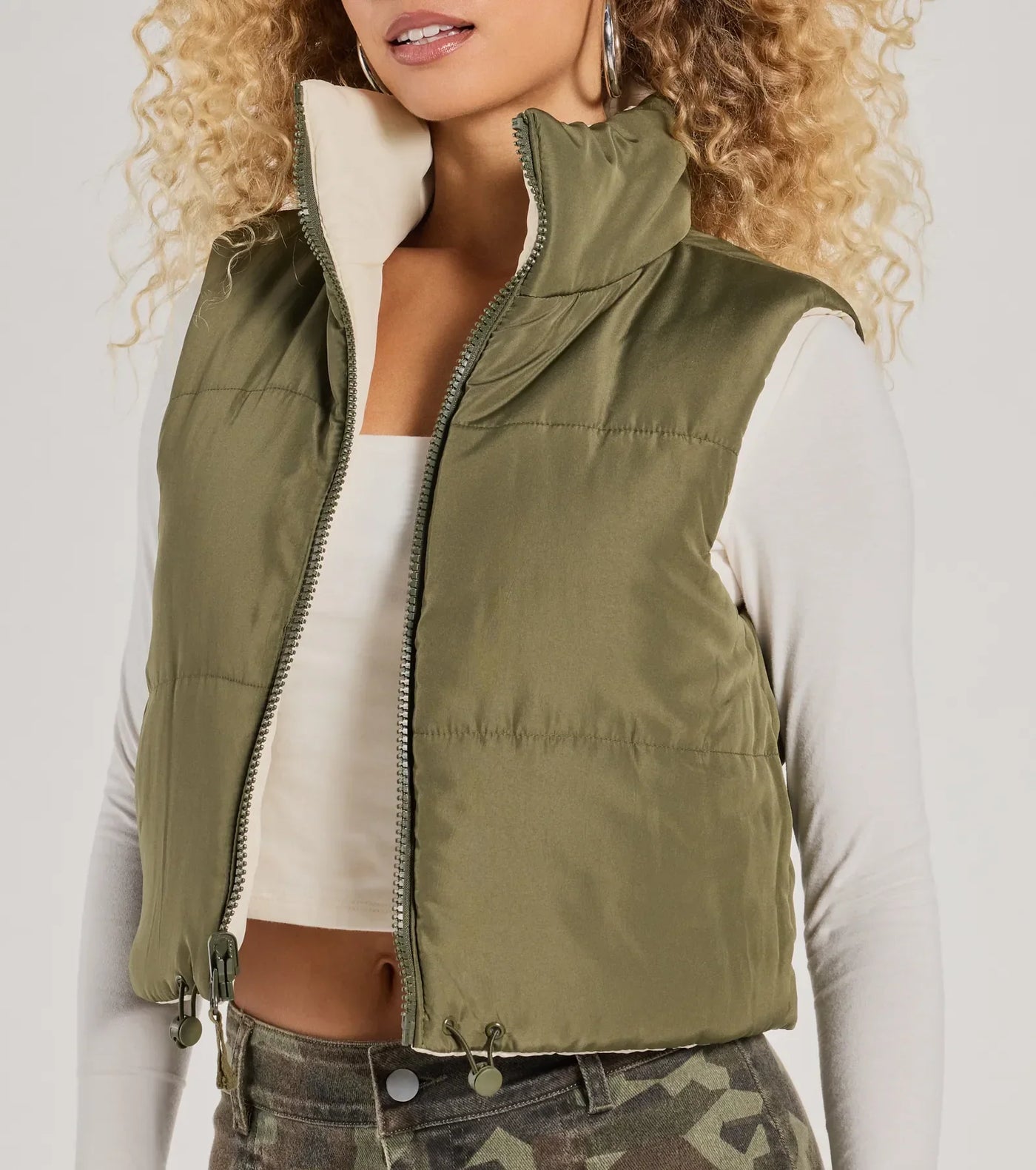 Casual Sleek Reversible Cropped Puffer Vest