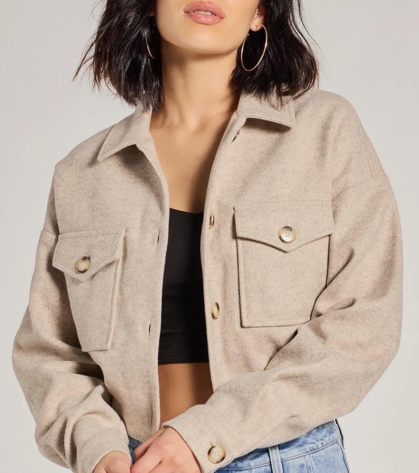 Chic Outing Button-Down Faux Wool Shacket