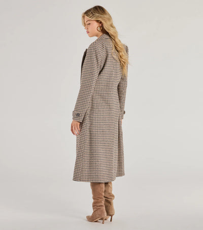 Plaid Perfection Faux Wool Long Coat