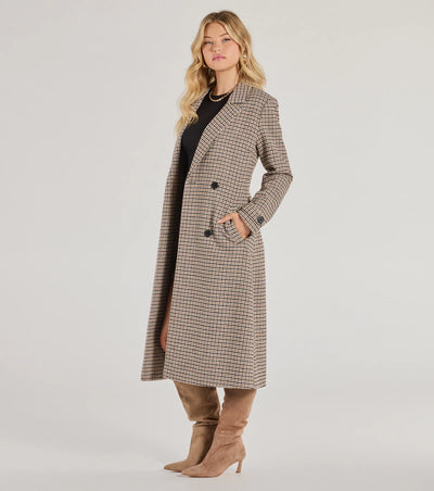 Plaid Perfection Faux Wool Long Coat