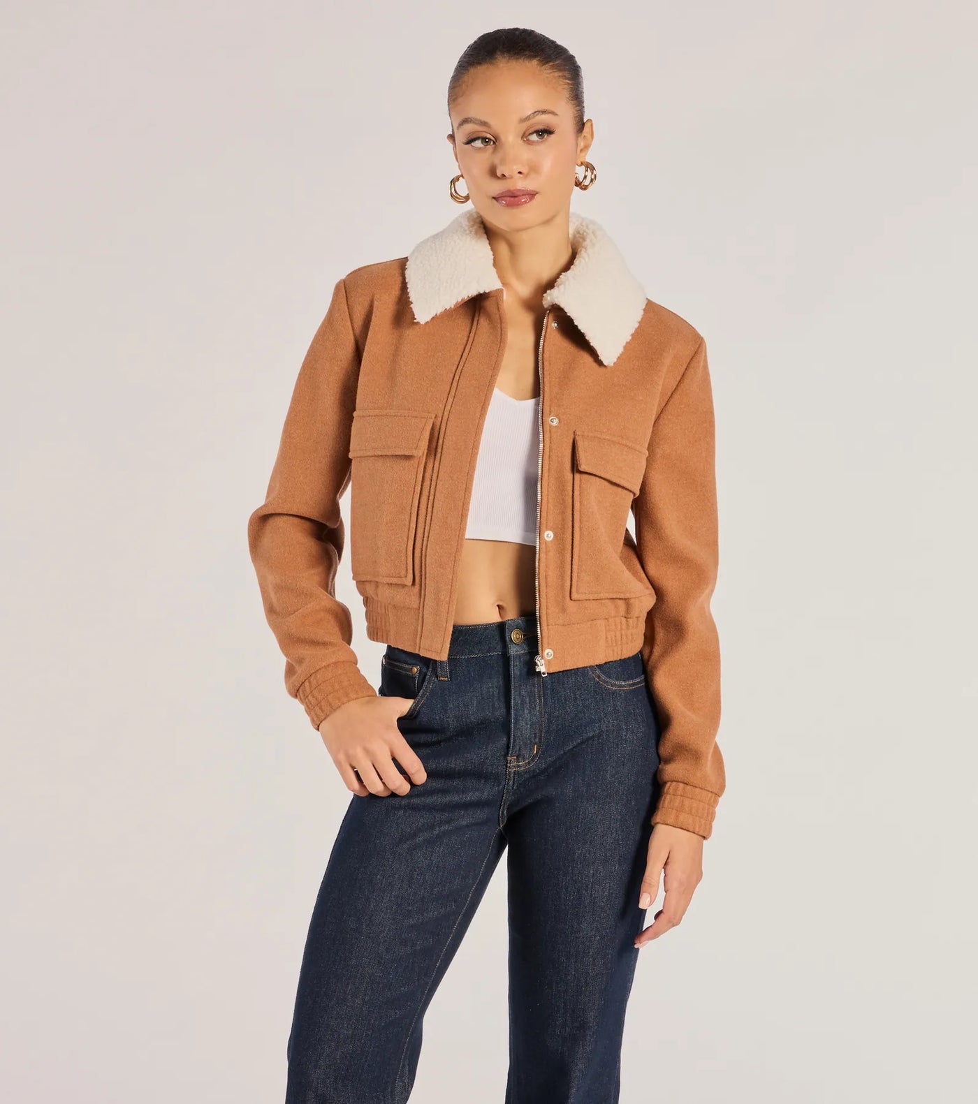 Cozy Cool Faux Wool Sherpa Collar Trucker Jacket