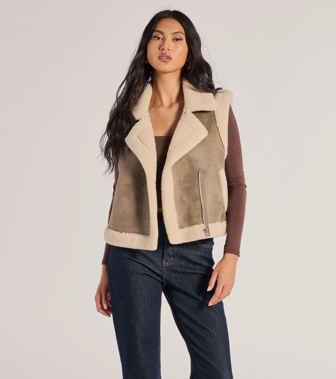 Luxe And Cozy Faux Sherpa Trim Oversized Vest