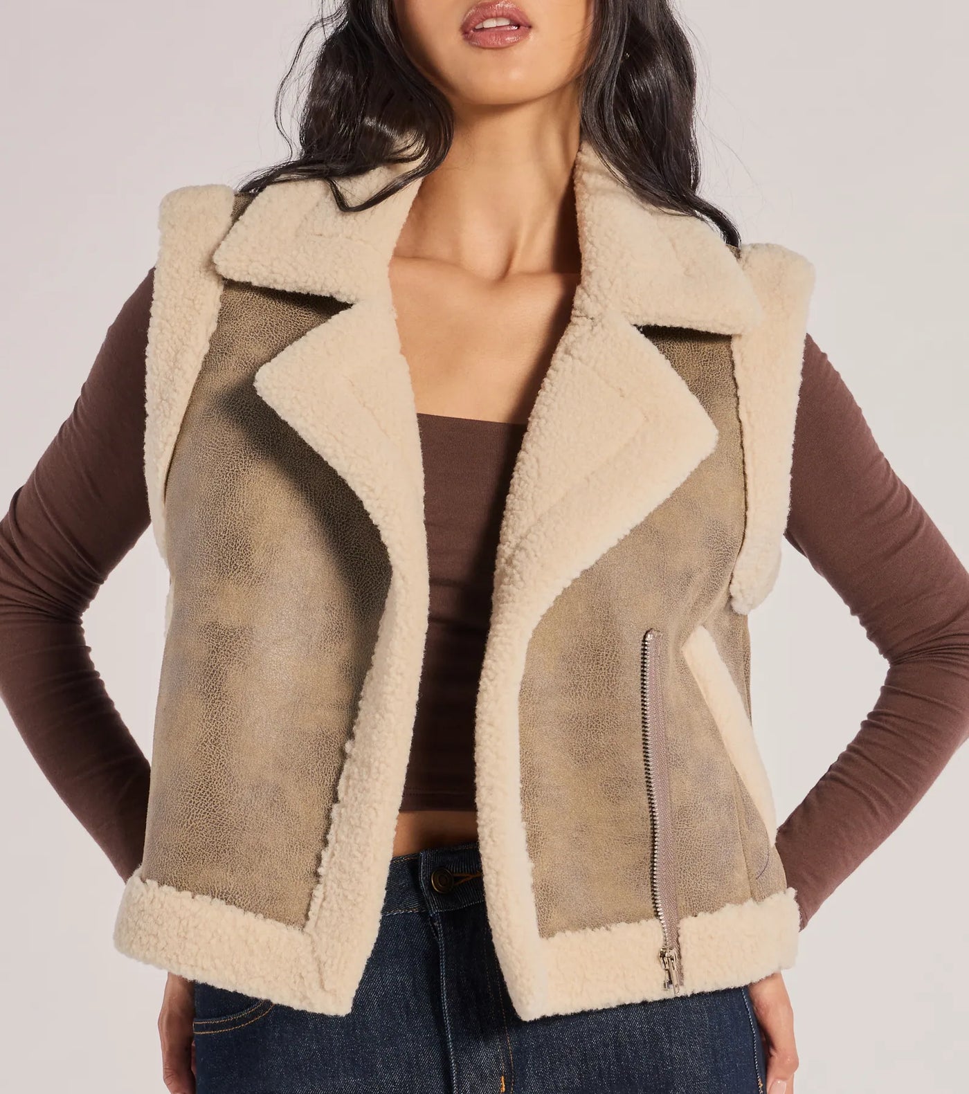 Luxe And Cozy Faux Sherpa Trim Oversized Vest