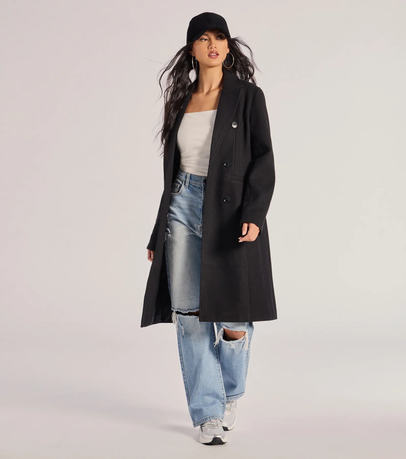 Sophisticated Layers Double-Breasted Faux Wool Trench Coat