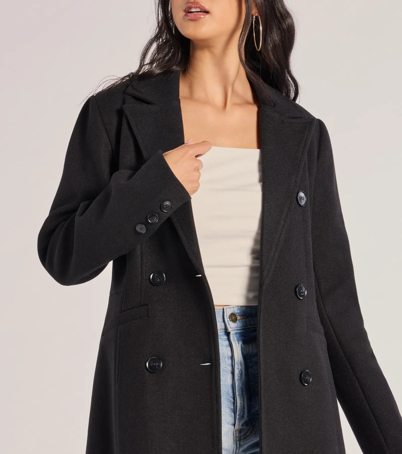 Sophisticated Layers Double-Breasted Faux Wool Trench Coat