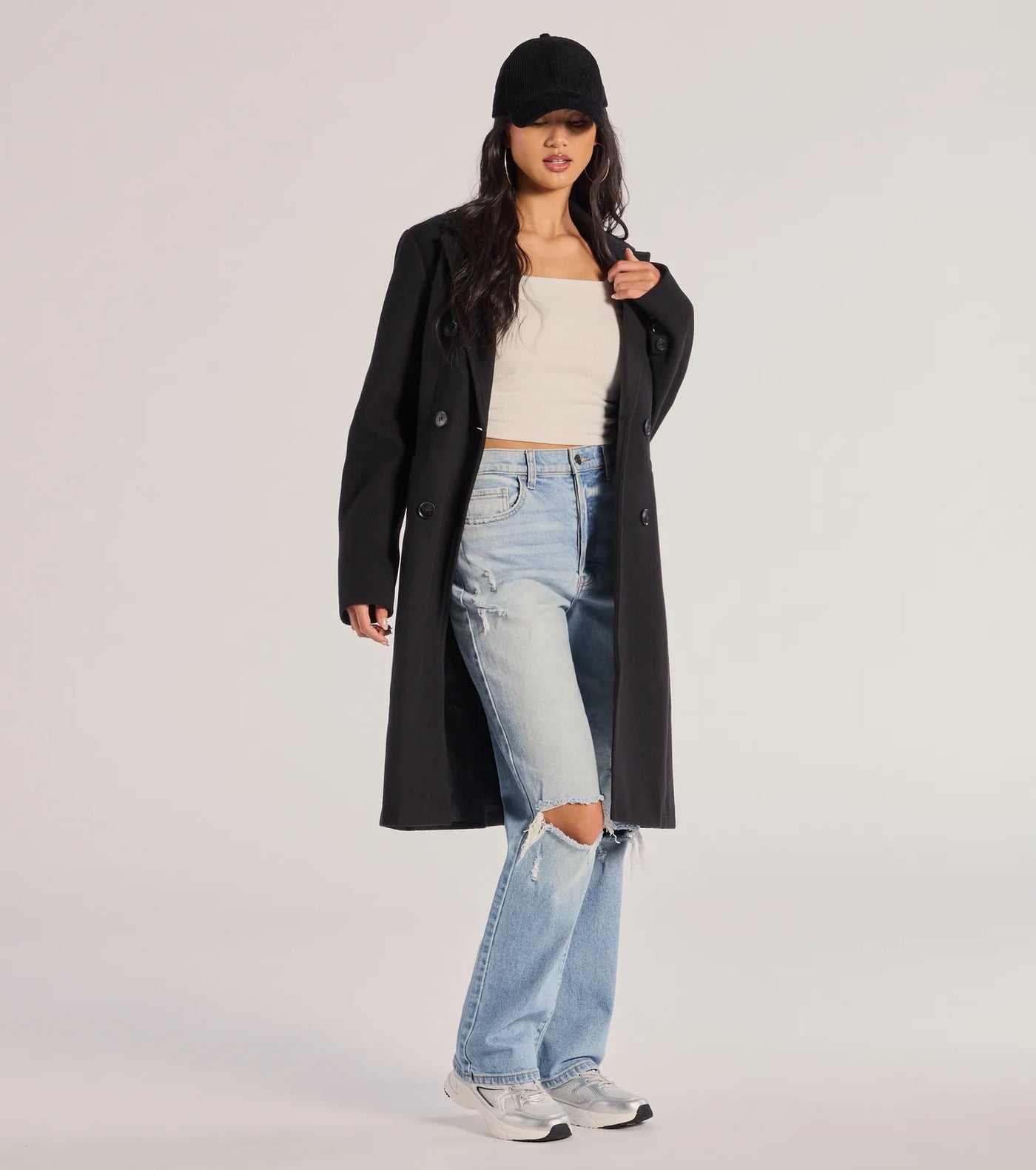 Sophisticated Layers Double-Breasted Faux Wool Trench Coat