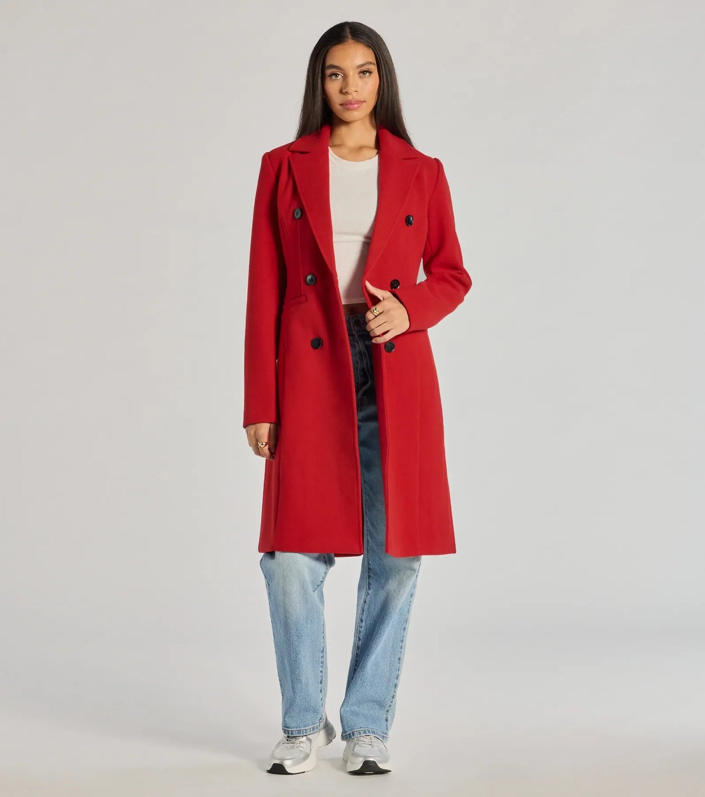 Sophisticated Layers Double-Breasted Faux Wool Trench Coat