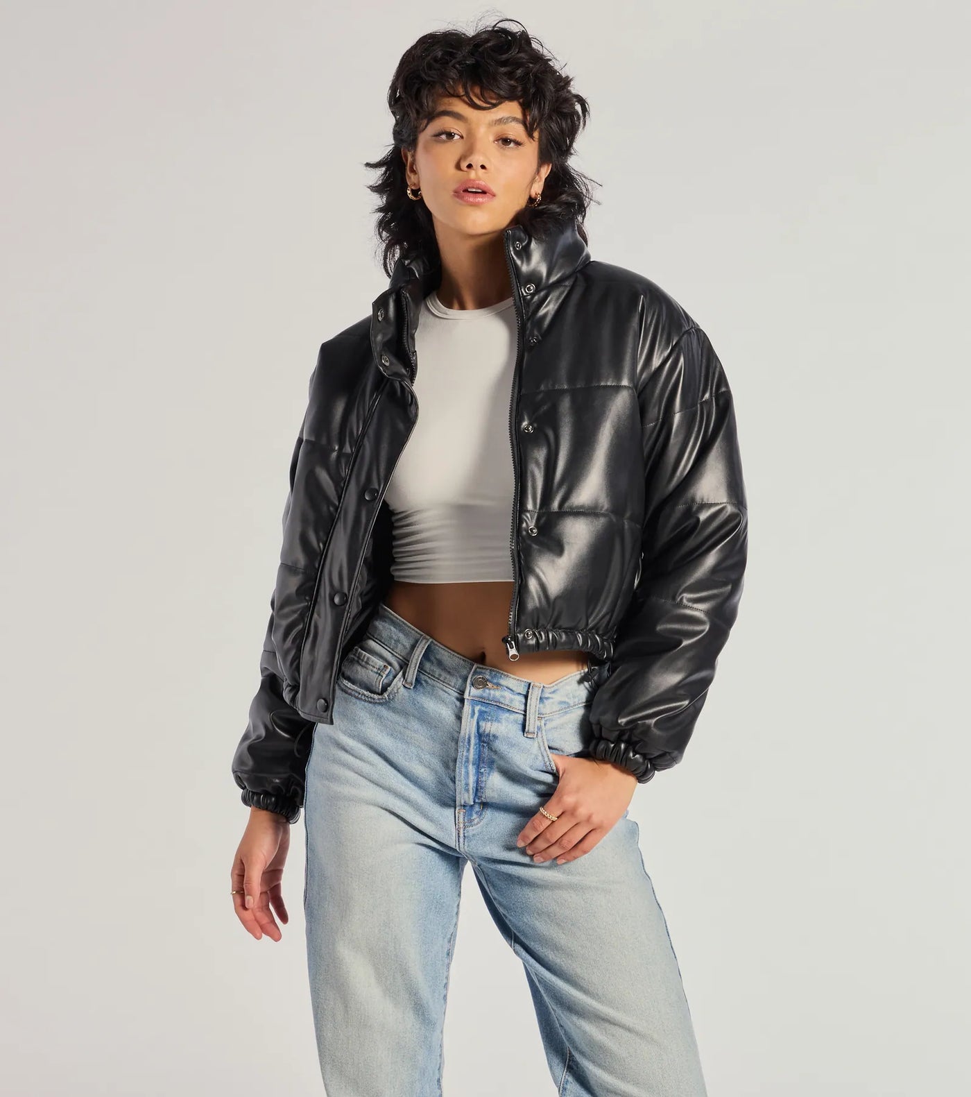 Sleek And Cozy Faux Leather Puffer Jacket