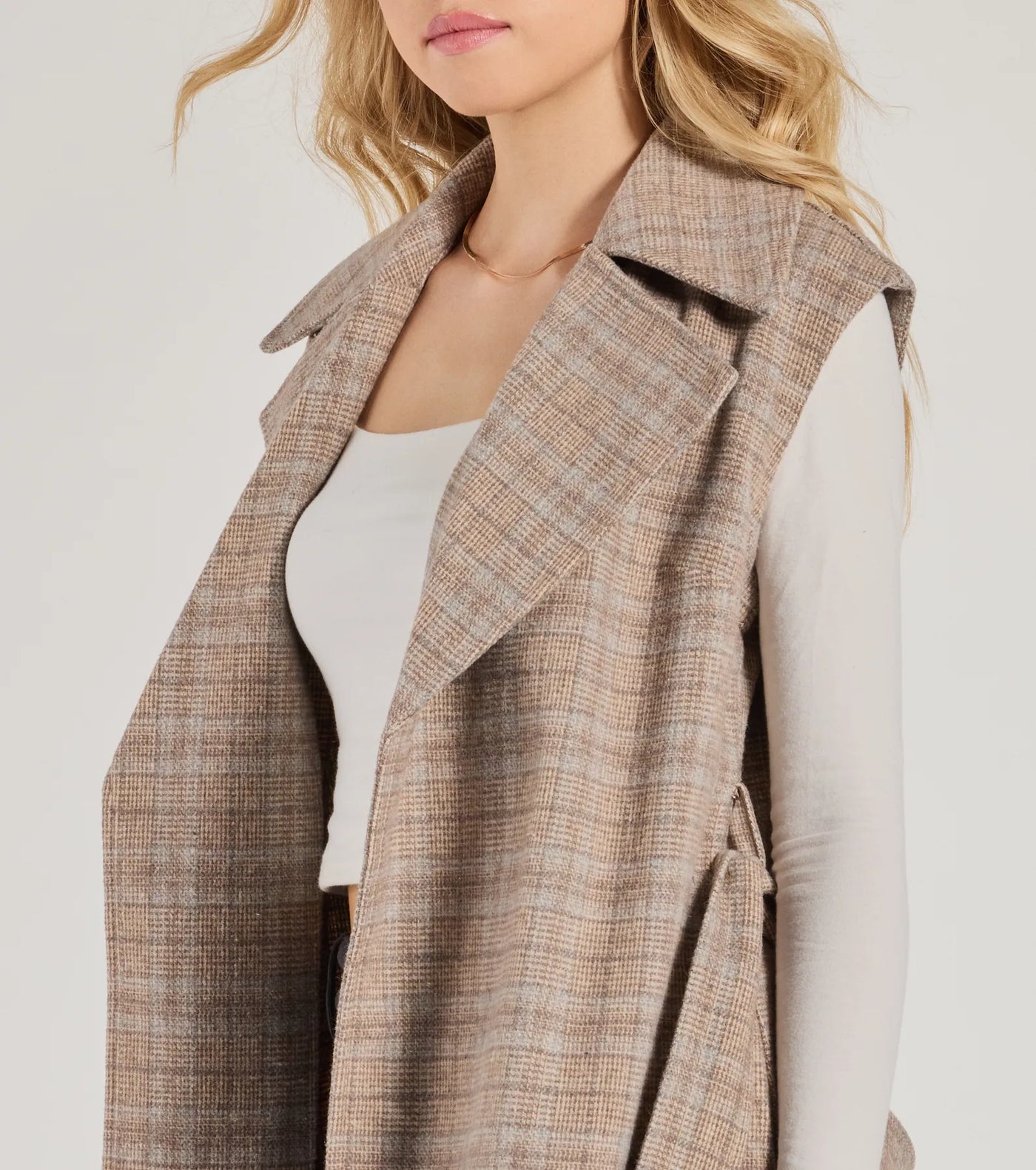 Plaid Pursuit Faux Wool Long Belted Vest