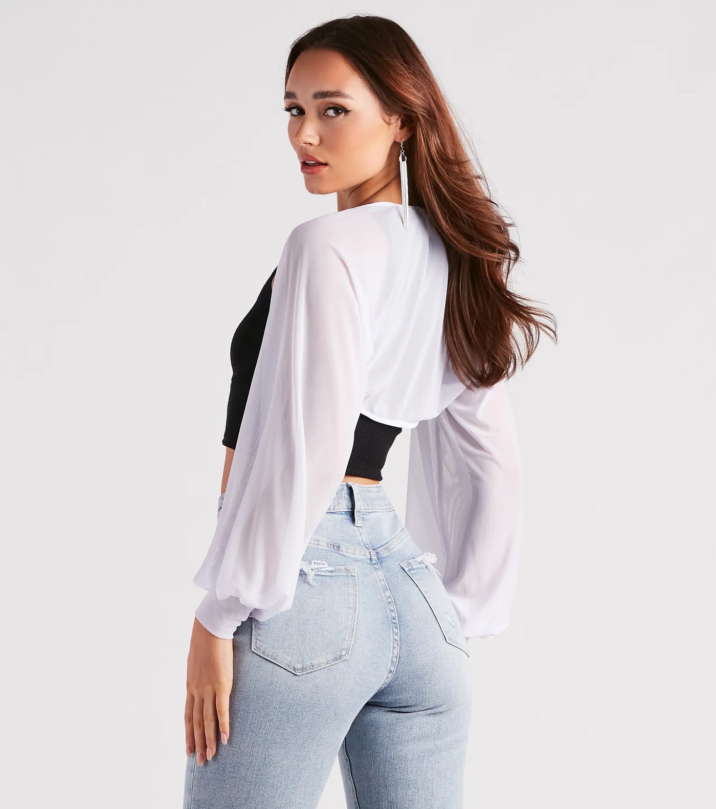 Sheer Mesh Blouson Sleeve Bolero