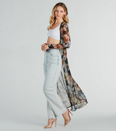 Resort-Ready Tropical Print Mesh Duster