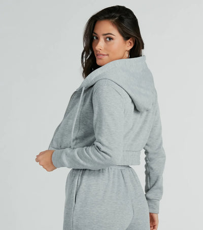 On Point Cutie Zip Up Crop Fleece Hoodie