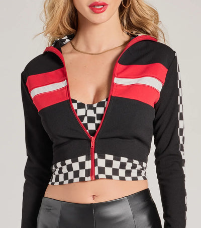 Checkered Champion Long Sleeve Cropped Jacket