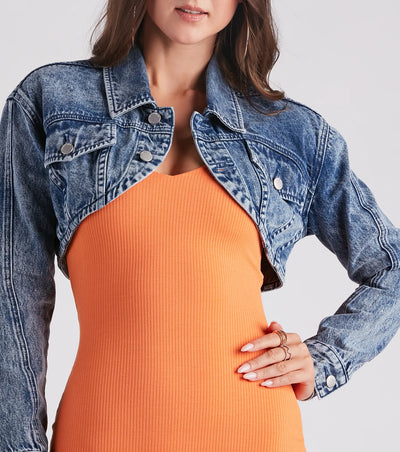 Sassy In Denim Crop Shrug Jacket