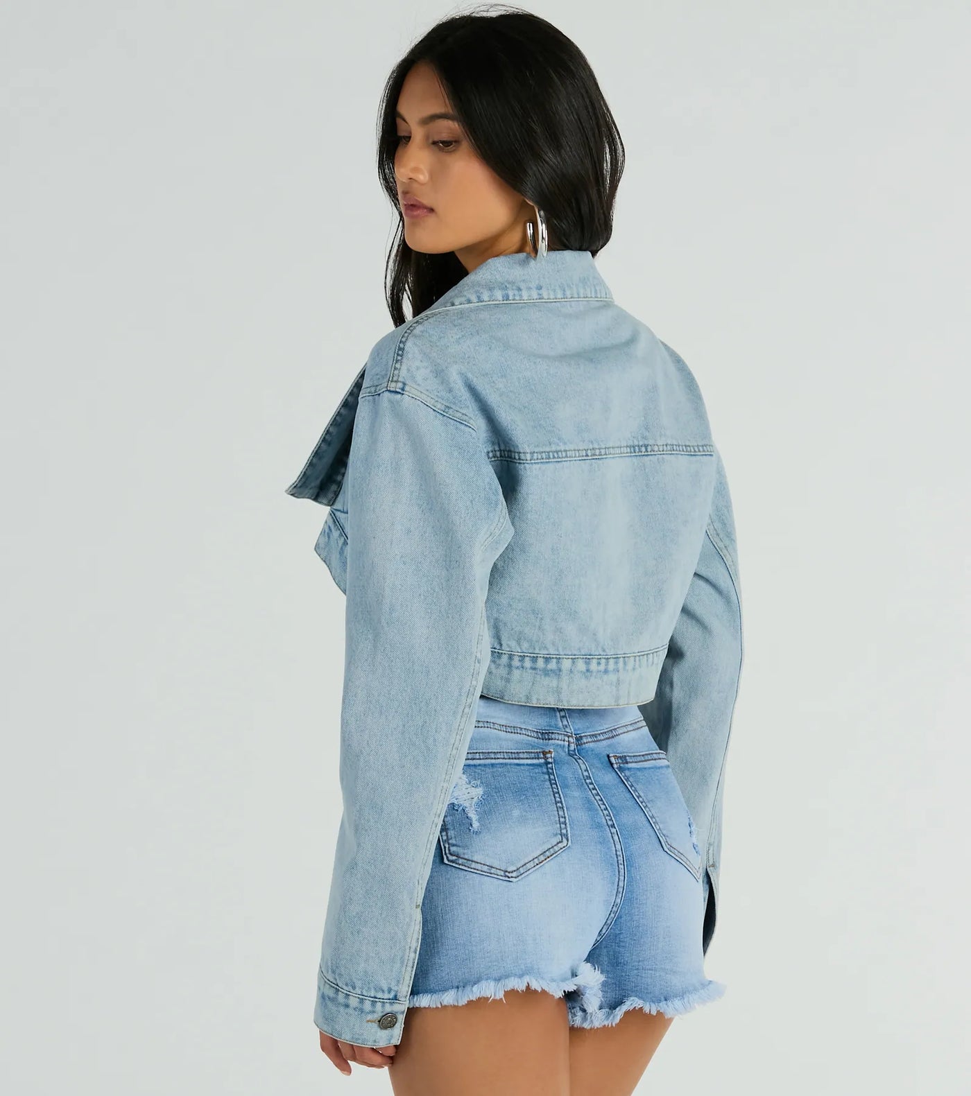 Trendsetting Girlie Long Sleeve Denim Shrug Jacket