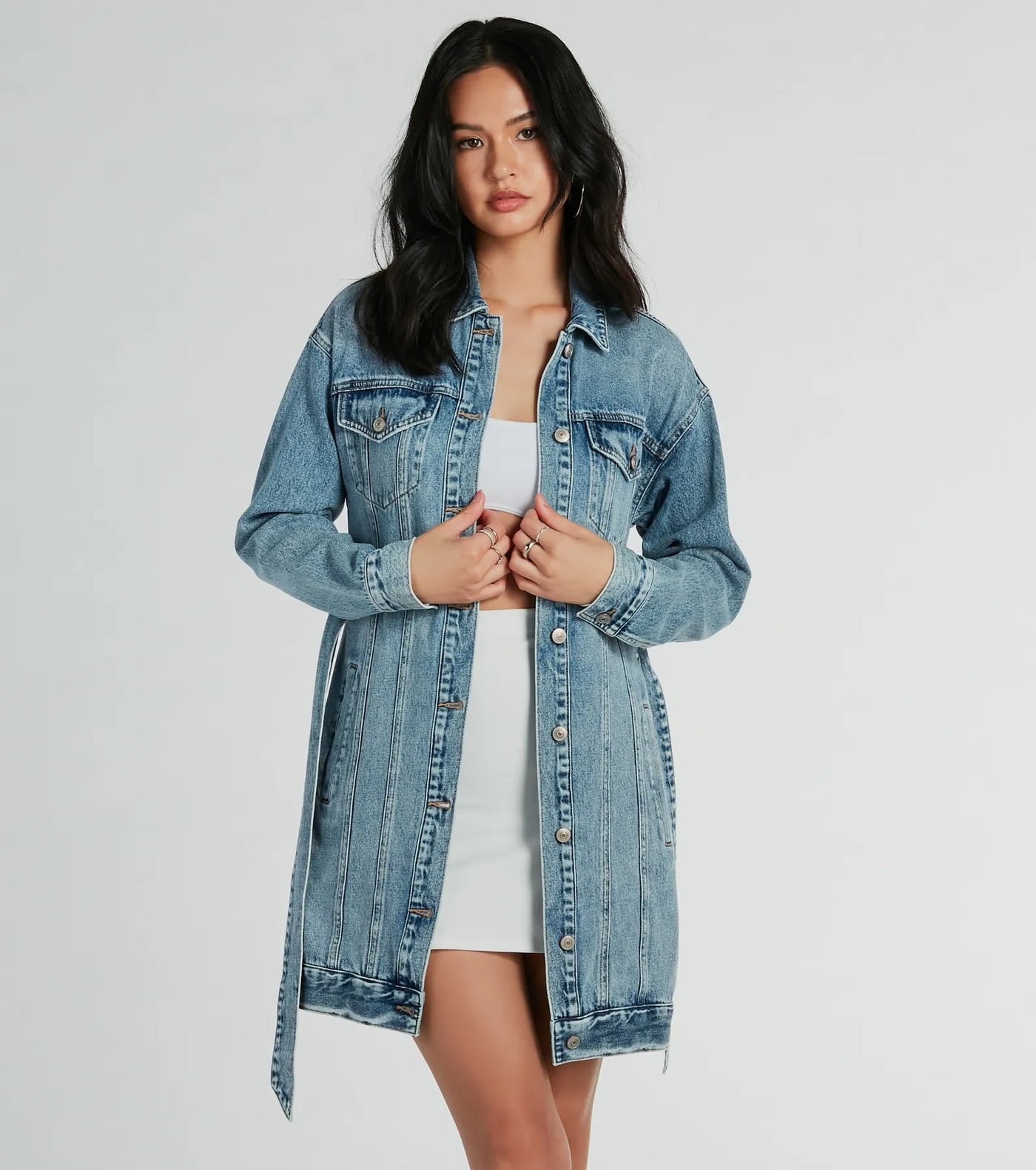 Crushin' It Belted Denim Trench Jacket