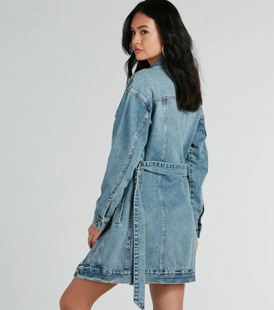 Crushin' It Belted Denim Trench Jacket