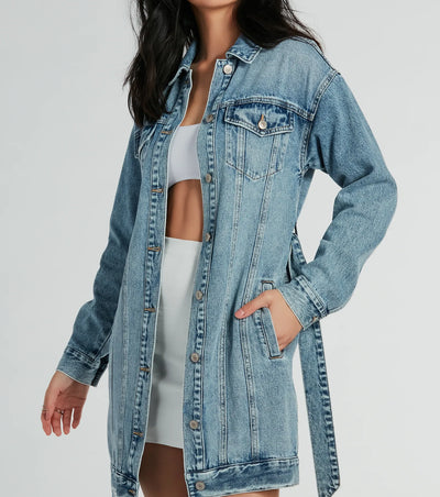 Crushin' It Belted Denim Trench Jacket