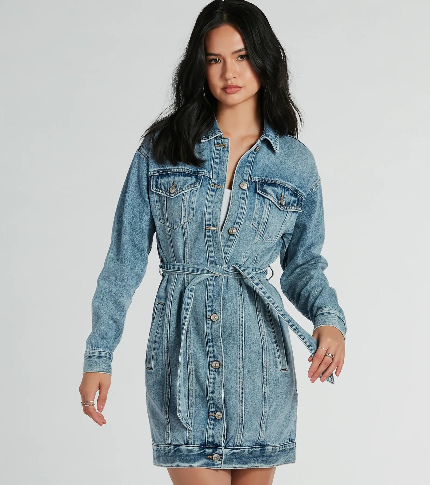 Crushin' It Belted Denim Trench Jacket