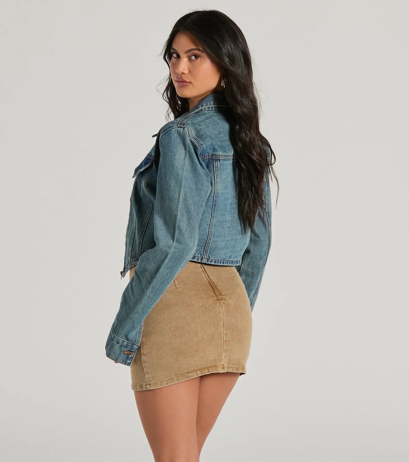 Cool Trendsetter Zip Up Collared Crop Denim Jacket