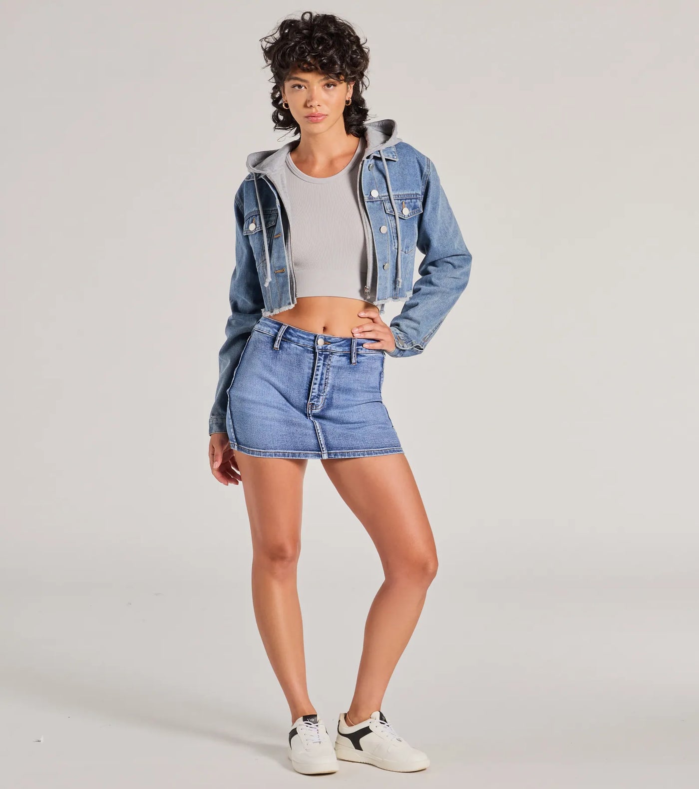 The Next Level Cropped Fleece Denim Jacket