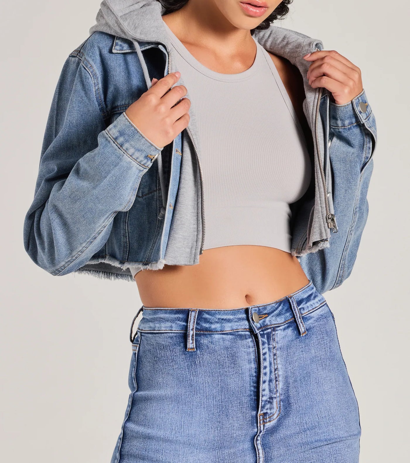 The Next Level Cropped Fleece Denim Jacket