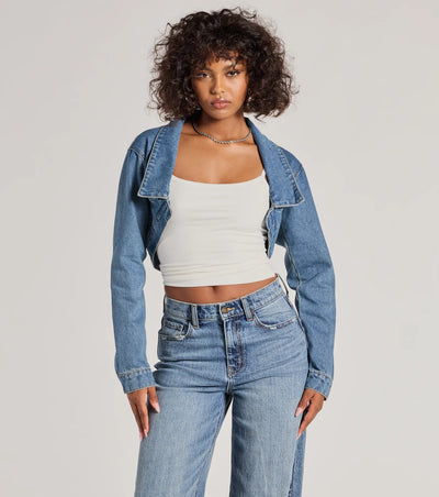 Trendsetting Girlie Long Sleeve Denim Shrug Jacket