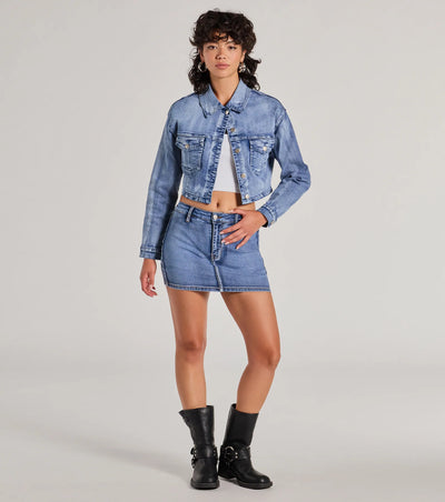 Trendy Classic Cropped Denim Jacket