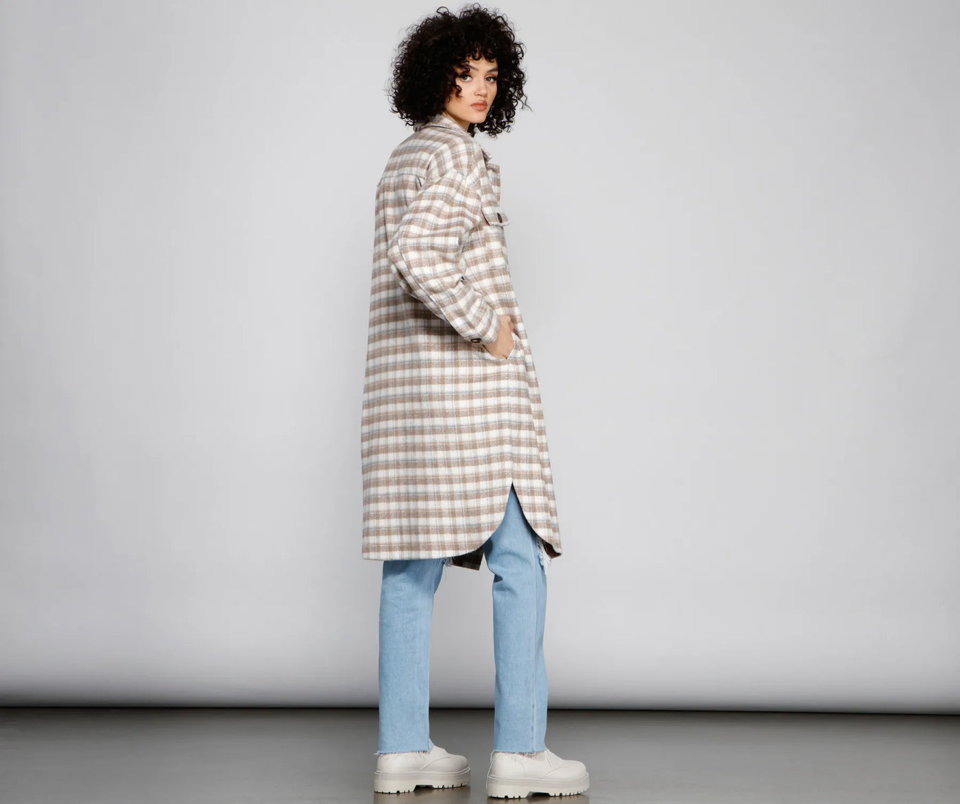 Chic Layers Long Line Plaid Shacket