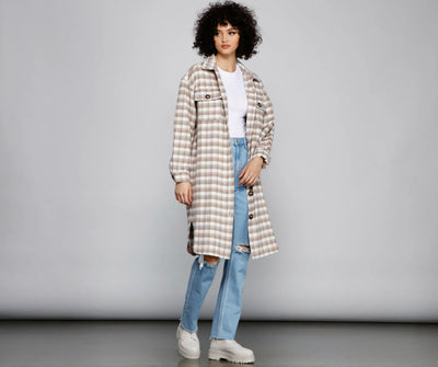 Chic Layers Long Line Plaid Shacket