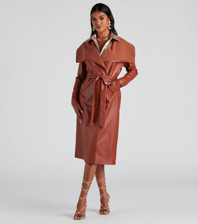 Elevated And Chic Faux Leather Trench