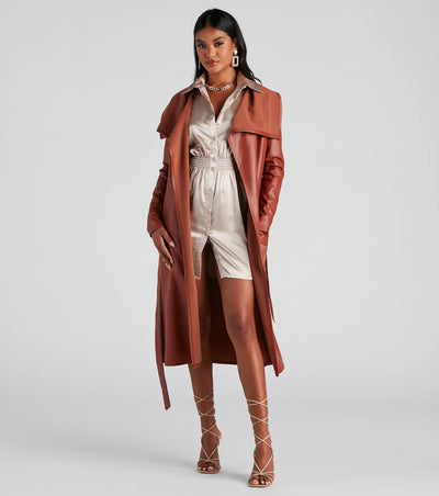 Elevated And Chic Faux Leather Trench