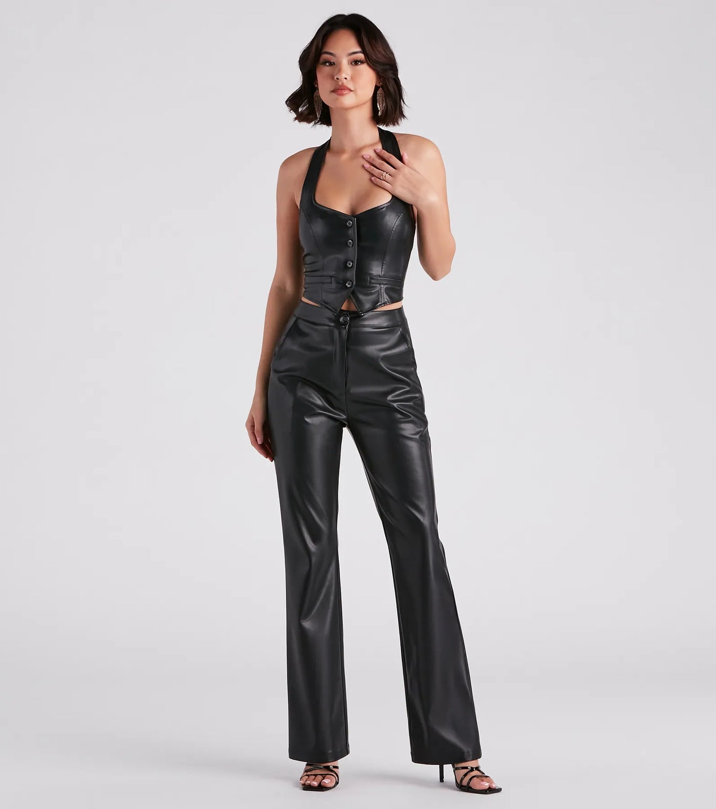 Major Slay Faux Leather Cropped Vest