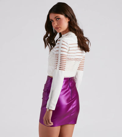 Faux Leather Illusion Striped Jacket