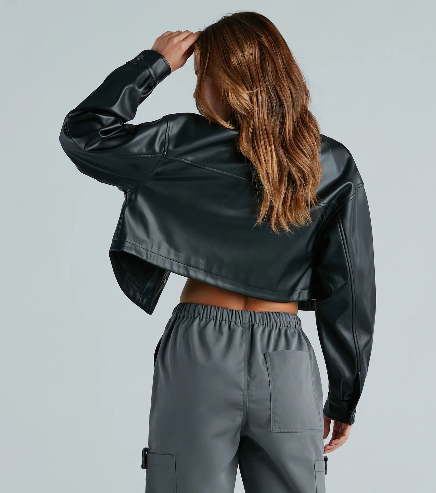 New Rule Faux Leather Crop Shacket