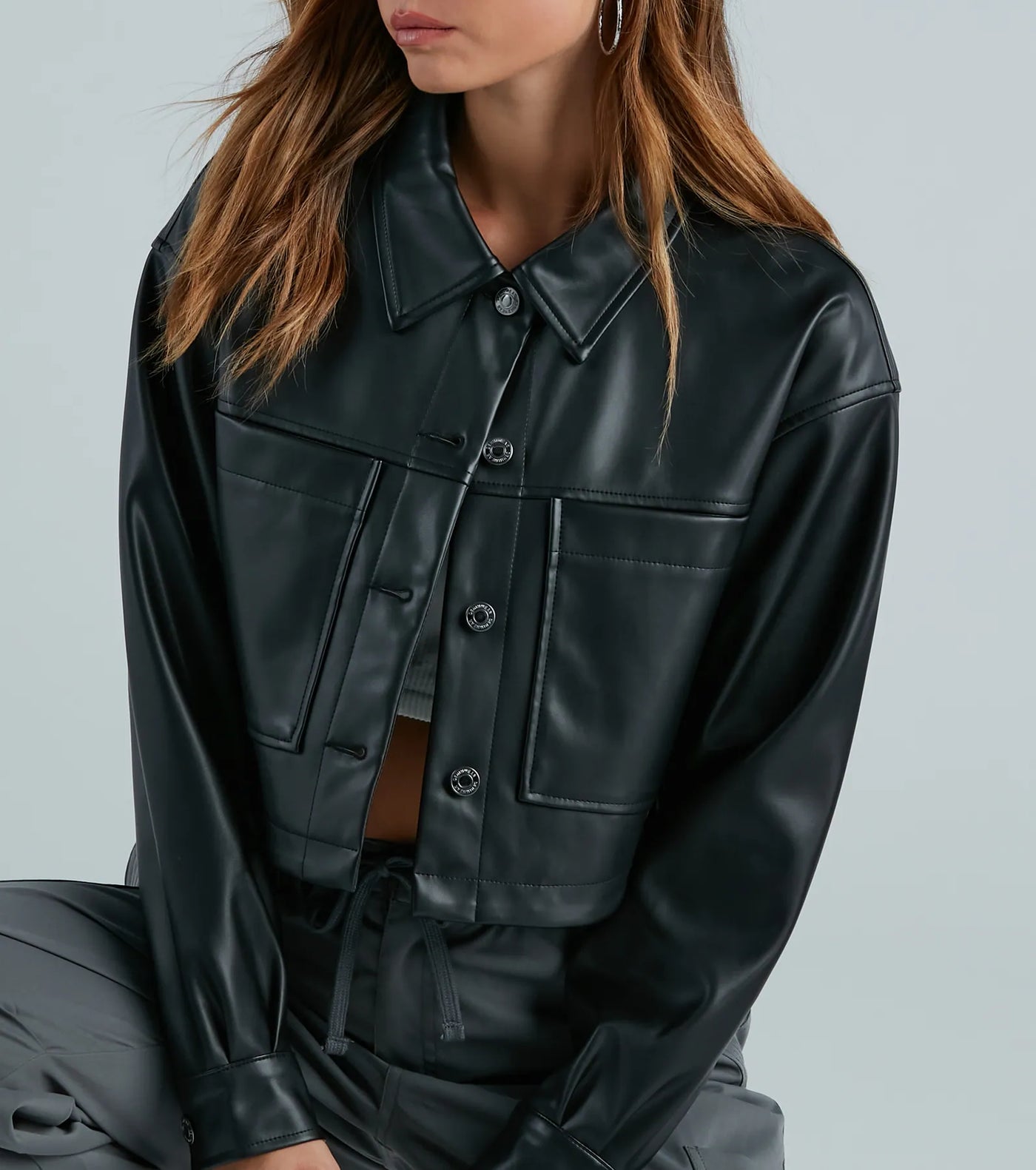 New Rule Faux Leather Crop Shacket