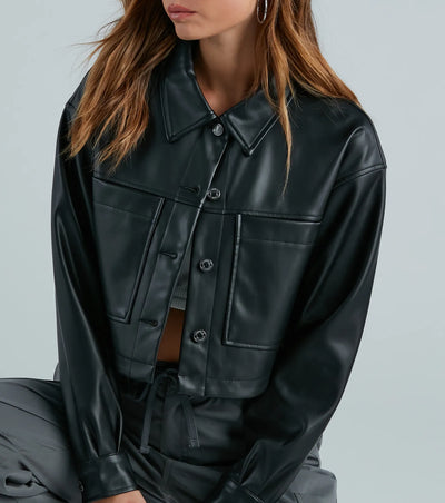 New Rule Faux Leather Crop Shacket