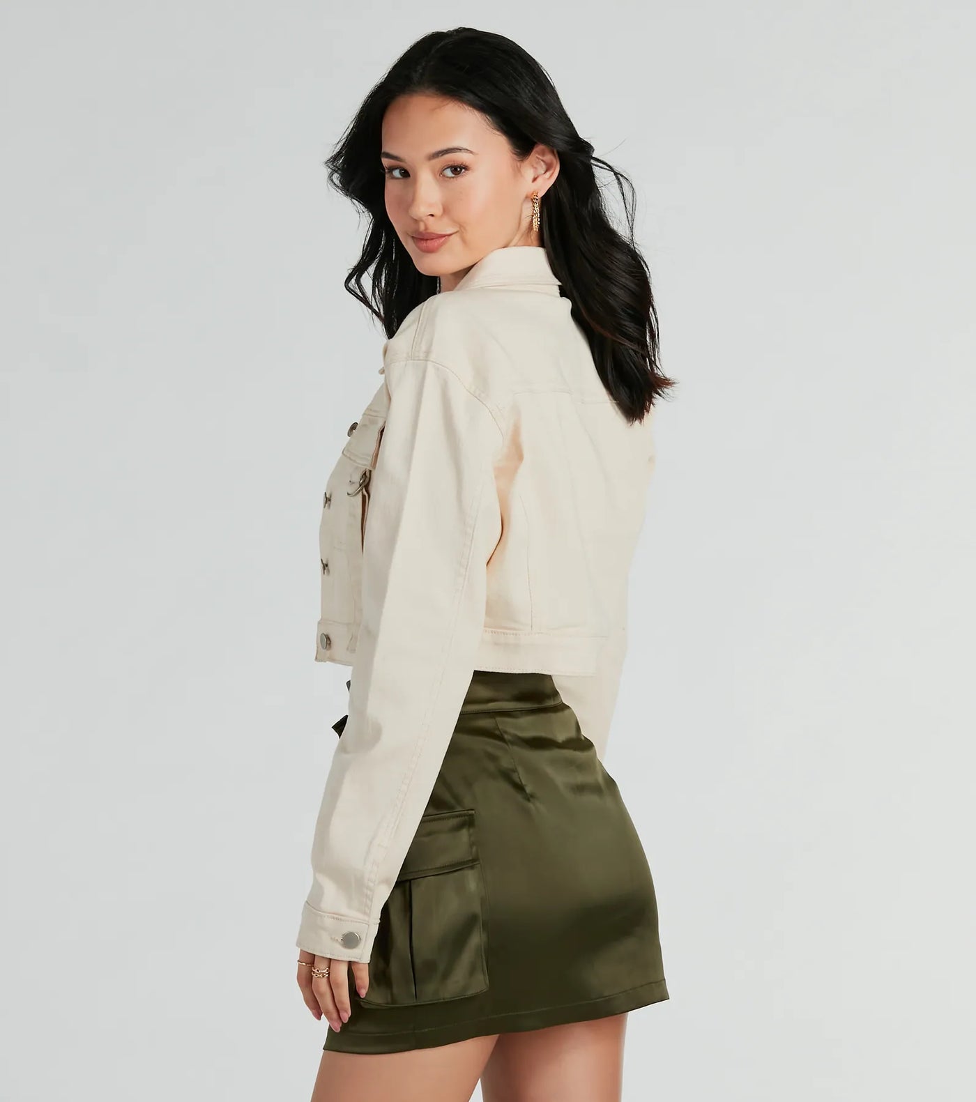 Trendy Nature Cargo Woven Crop Jacket