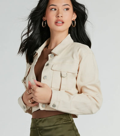 Trendy Nature Cargo Woven Crop Jacket