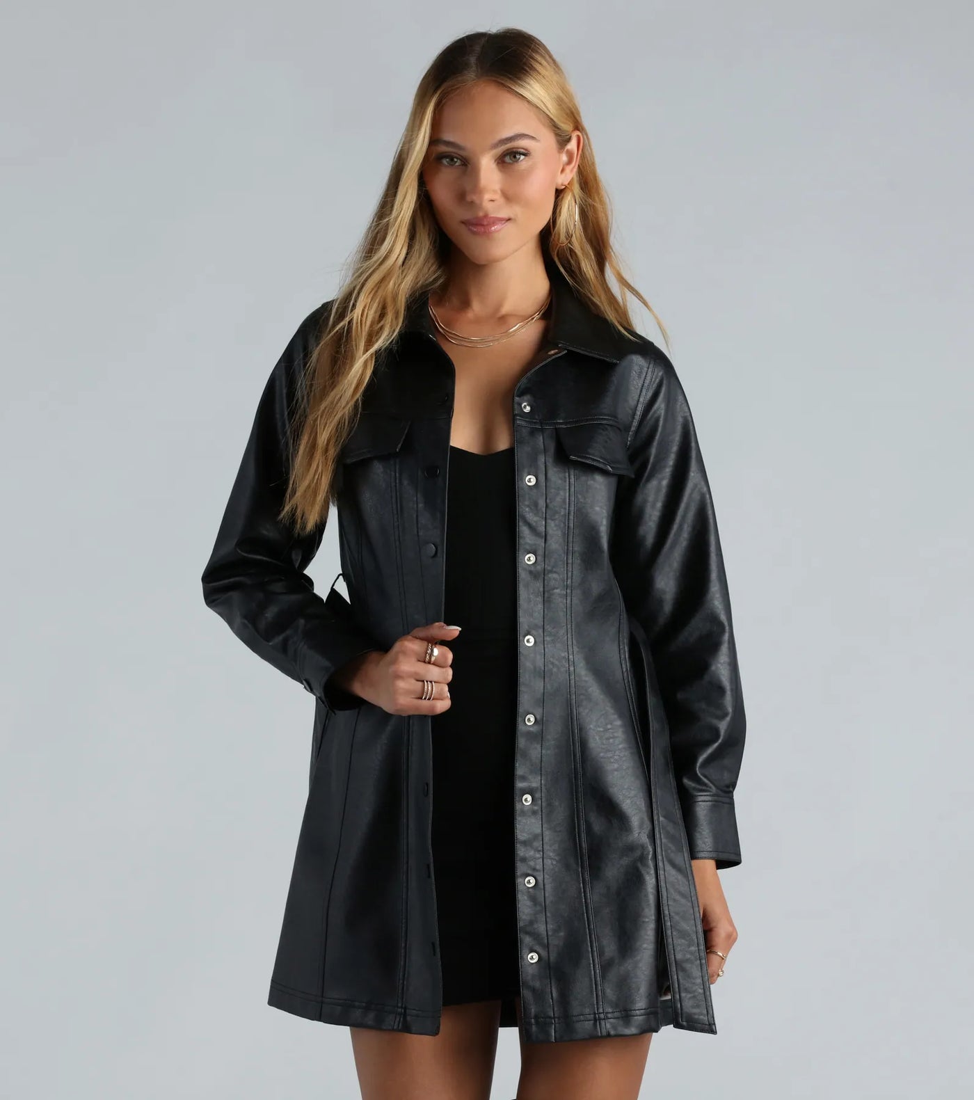 Elevated Affair Faux Leather Trench Coat