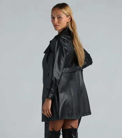 Elevated Affair Faux Leather Trench Coat