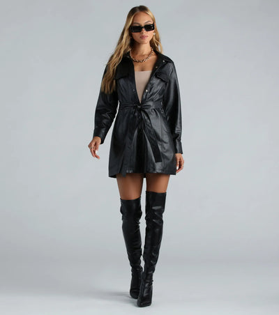 Elevated Affair Faux Leather Trench Coat