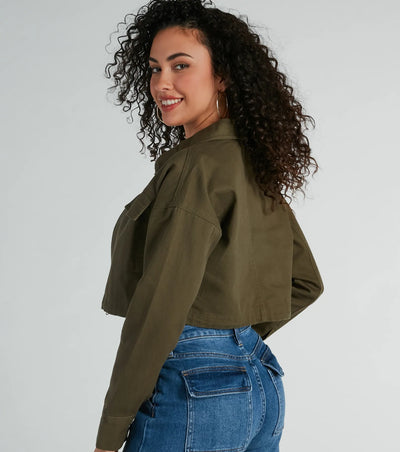 Stylish Expedition Cargo Pocket Crop Bomber Jacket