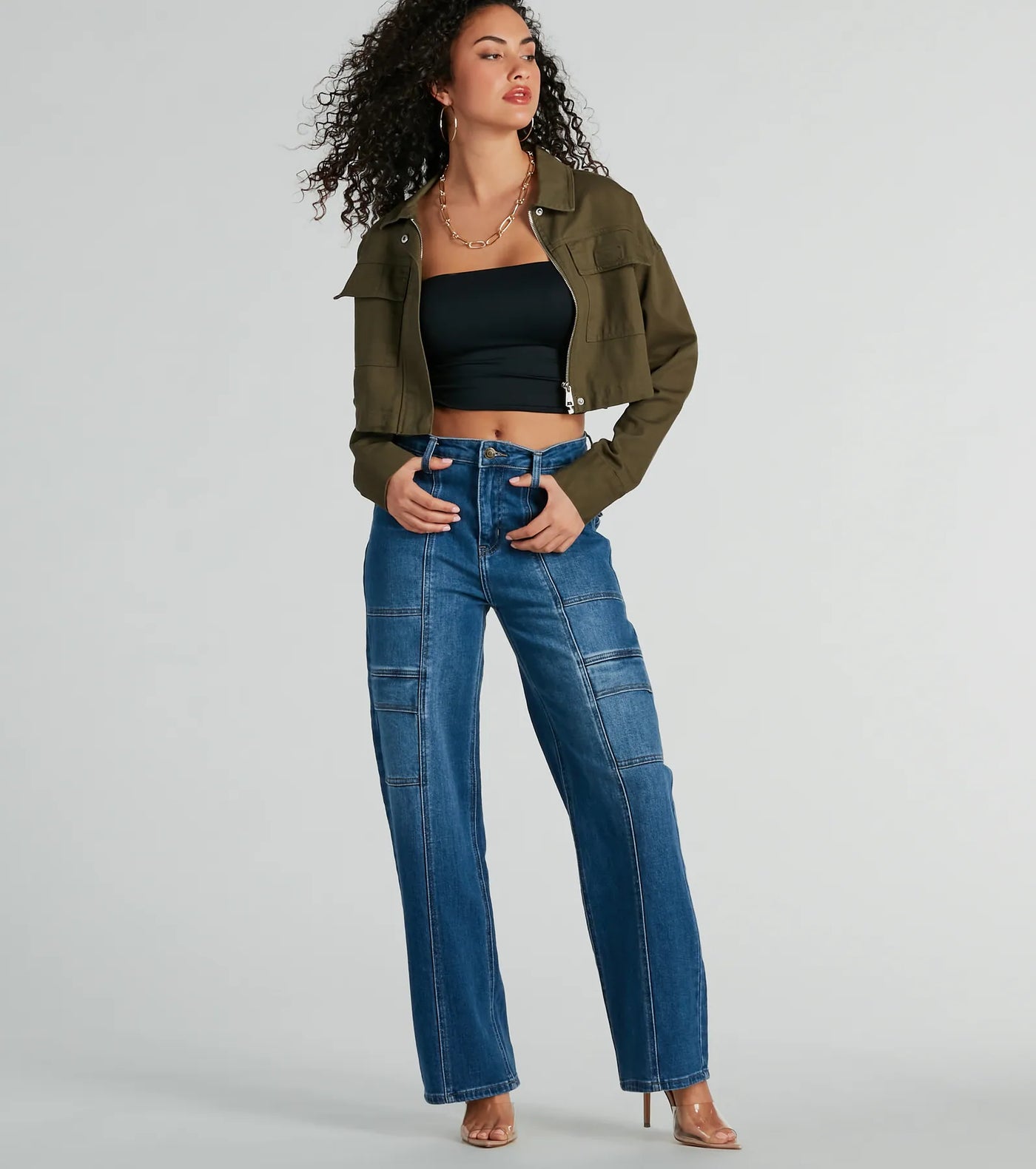 Stylish Expedition Cargo Pocket Crop Bomber Jacket