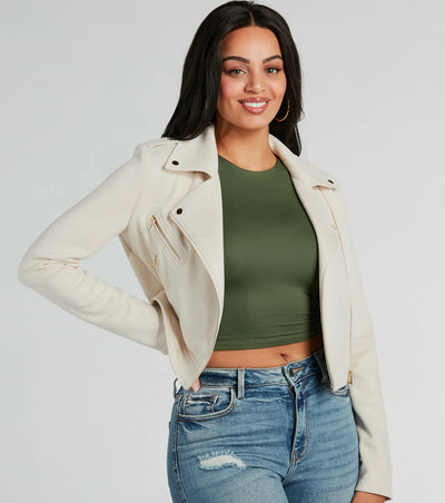 Stylish Impression Faux Suede Moto Jacket