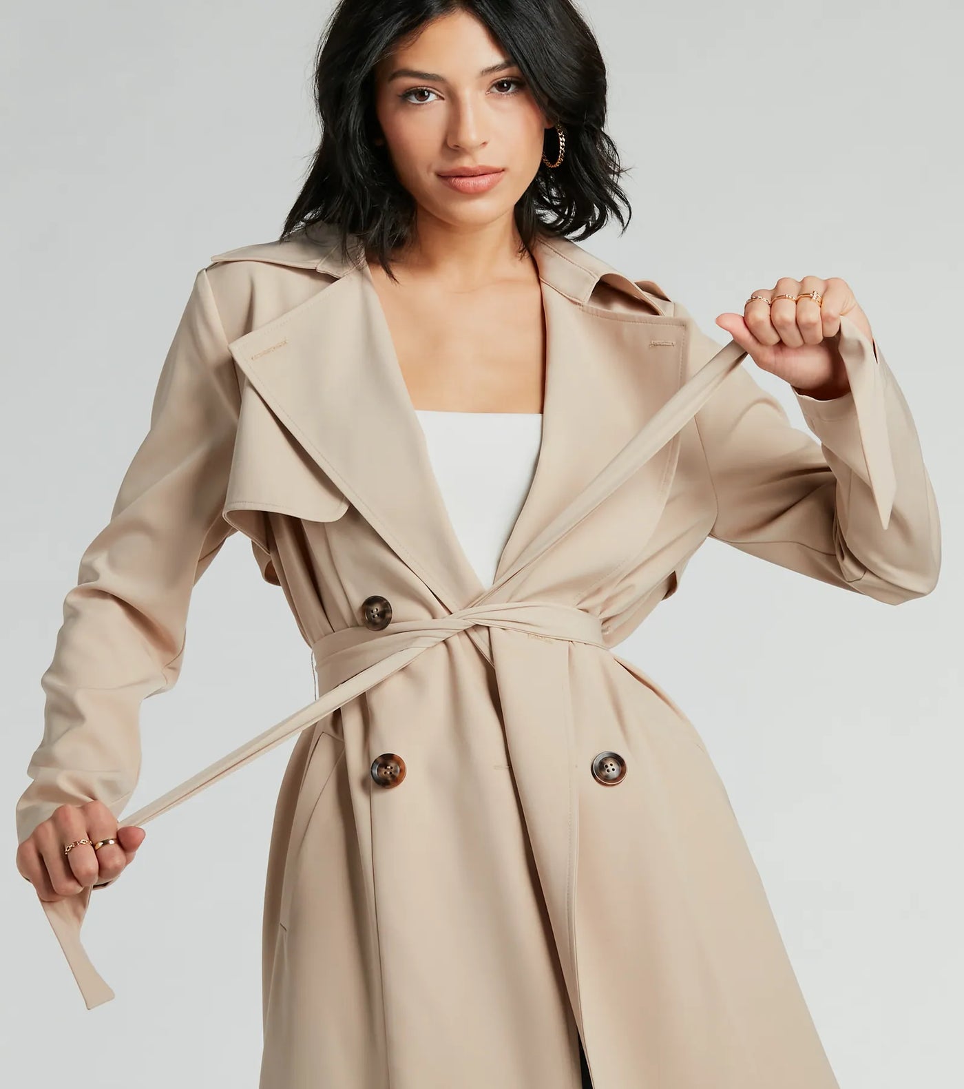 Statement Piece Tie-Waist Woven Trench Coat