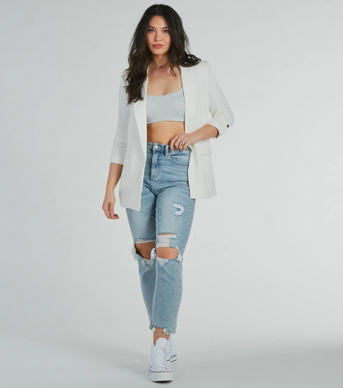 Roll Up Your Sleeves Collar Oversized Crepe Blazer