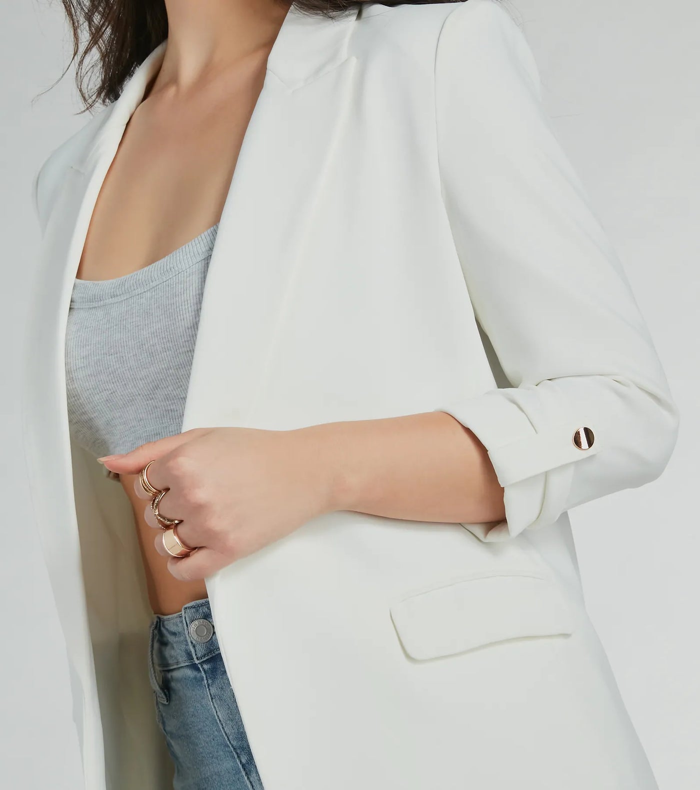 Roll Up Your Sleeves Collar Oversized Crepe Blazer