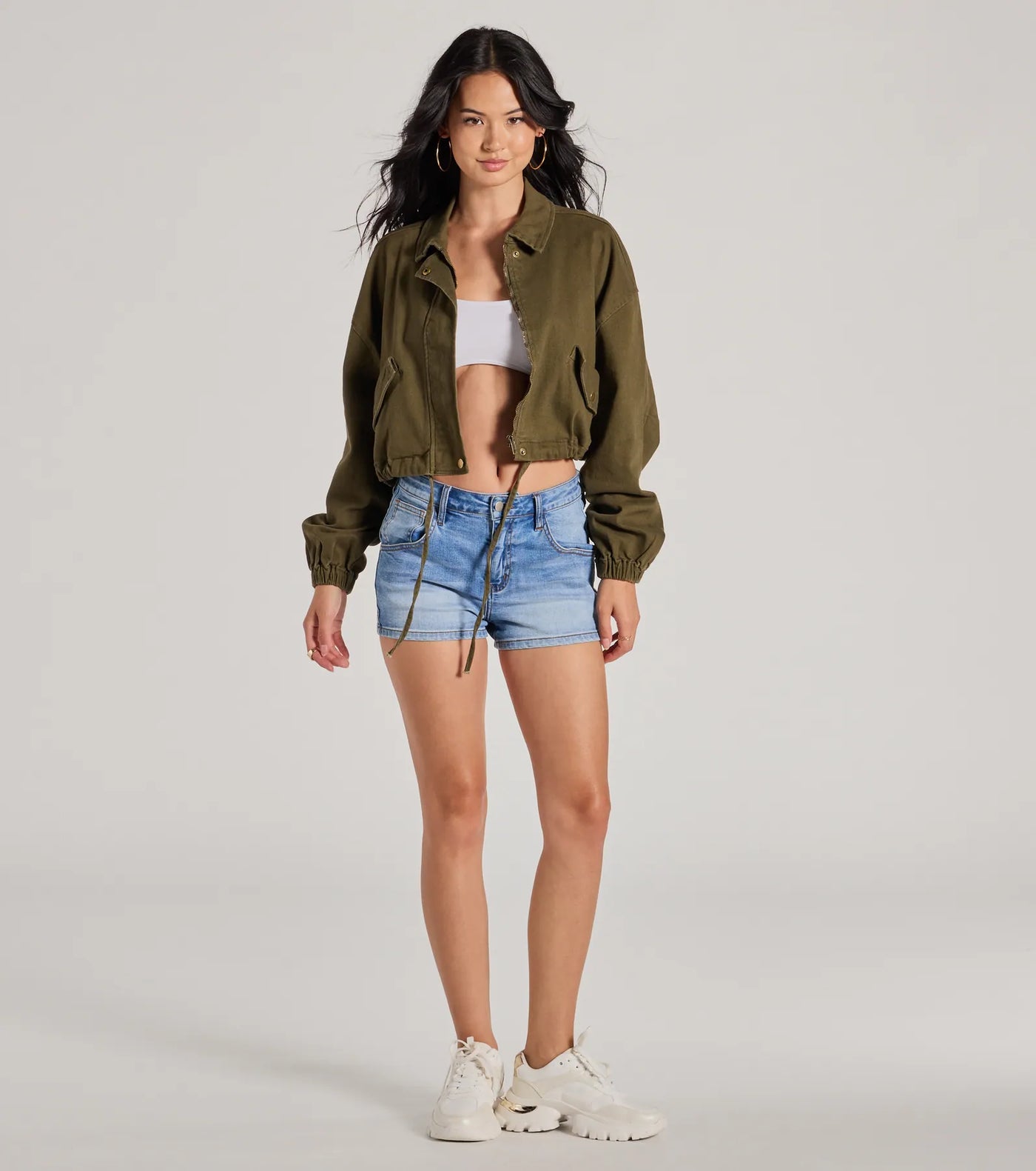 Top Notch Cargo Twill Crop Bomber Jacket