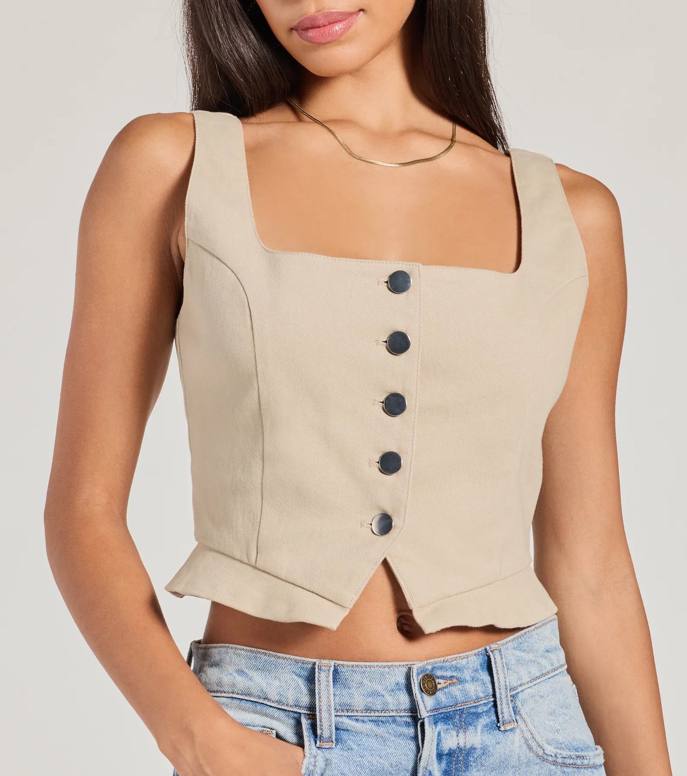 Effortless Style Lace-Up Crop Button Vest